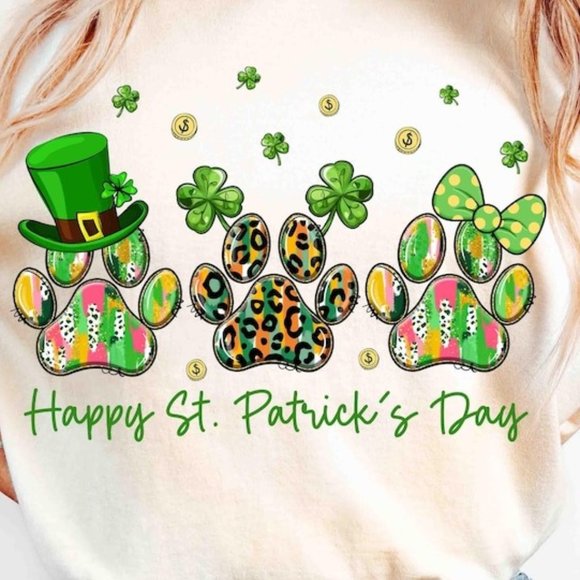 Dog Paw Print Shamrock T-shirt, St Patrick Shirt - Picture 2 of 5